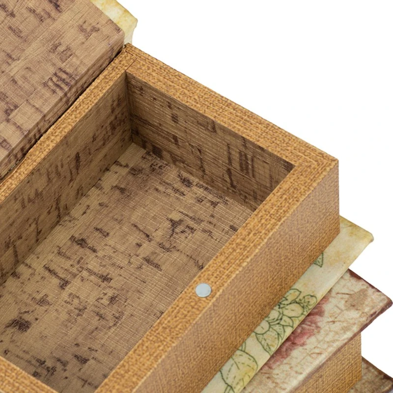 Set of 4 Decorative Book Boxes with Birds, Flowers, and Handwriting Design, 4" L x 2" W x 5.5" H, Multicolor