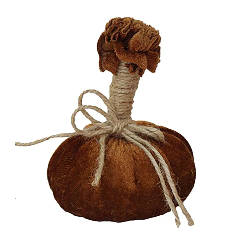 Set of 6 Small Pumpkin Ornaments with Lifelike Detailing and Jute Stem, Fall Decor for Holiday Harvest and Thanksgiving, Brown Multicolor
