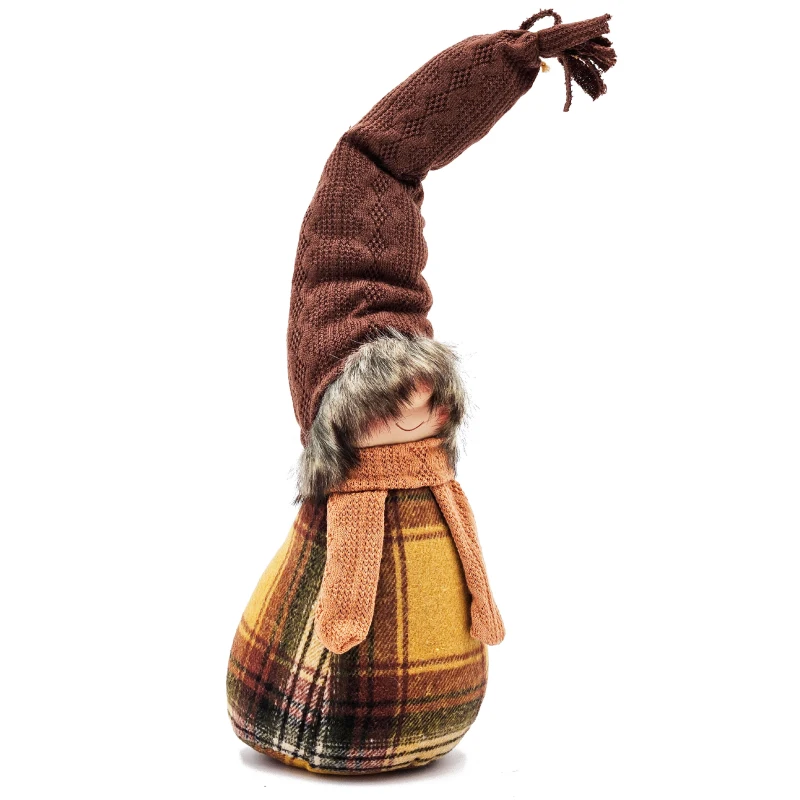 2 Piece Gnome Decorations with Cozy Plaid Design, Fall Thanksgiving Table Decor, 6" L x 6" W x 19" H, Brown+Yellow