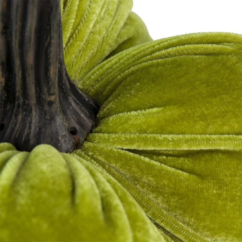 Set of 2 Velvet Weighted Pumpkin Ornaments with Resin Stem, for Holiday Harvest and Thanksgiving Decor, 8.5" L x 8.5" W x 10" H, Green