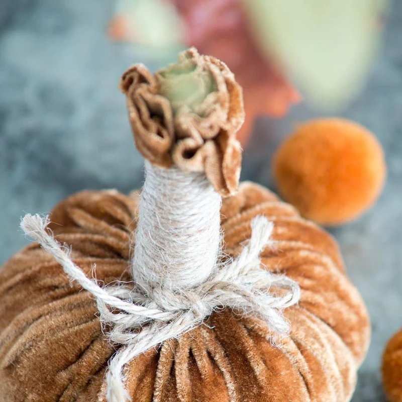 Set of 6 Small Pumpkin Ornaments with Lifelike Detailing and Jute Stem, Fall Decor for Holiday Harvest and Thanksgiving, Brown Multicolor