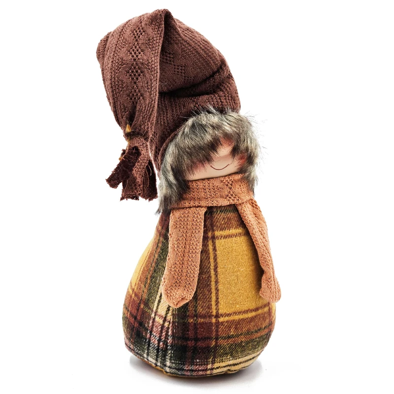 2 Piece Gnome Decorations with Cozy Plaid Design, Fall Thanksgiving Table Decor, 6" L x 6" W x 19" H, Brown+Yellow