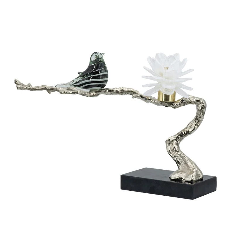 Aluminum Candle Holder with Marble Stand, Nature-Inspired Design, 24.5" L x 5" W x 10" H, Multicolor