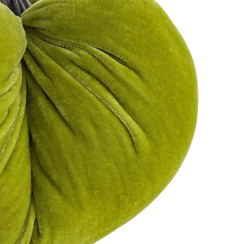 Set of 2 Velvet Weighted Pumpkin Ornaments with Resin Stem, for Holiday Harvest and Thanksgiving Decor, 8.5" L x 8.5" W x 10" H, Green