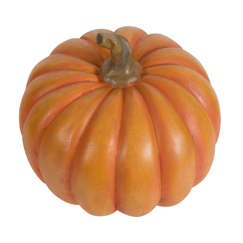 Set of 2 Resin Pumpkin Ornaments with Natural Stem, Perfect for Holiday Harvest, Thanksgiving Decor, 8" L x 8" W x 7.5" H, Orange