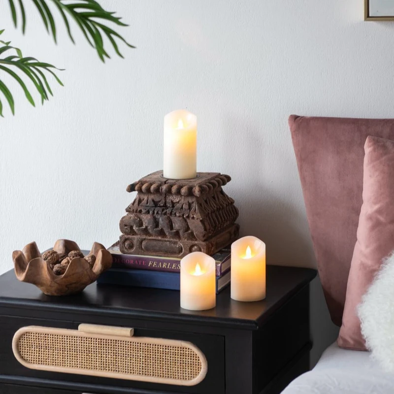 Set of 3 LED Candles with Realistic Flickering Effect, Remote Timer, Safe and Durable, Paraffin Wax