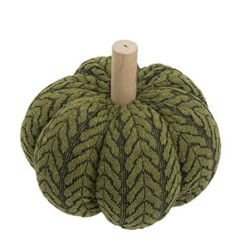 Set of 2 Fabric Pumpkin Ornaments, Holiday Decor for Fall Festival, Thanksgiving, 7" L x 7" W x 7" H, Green