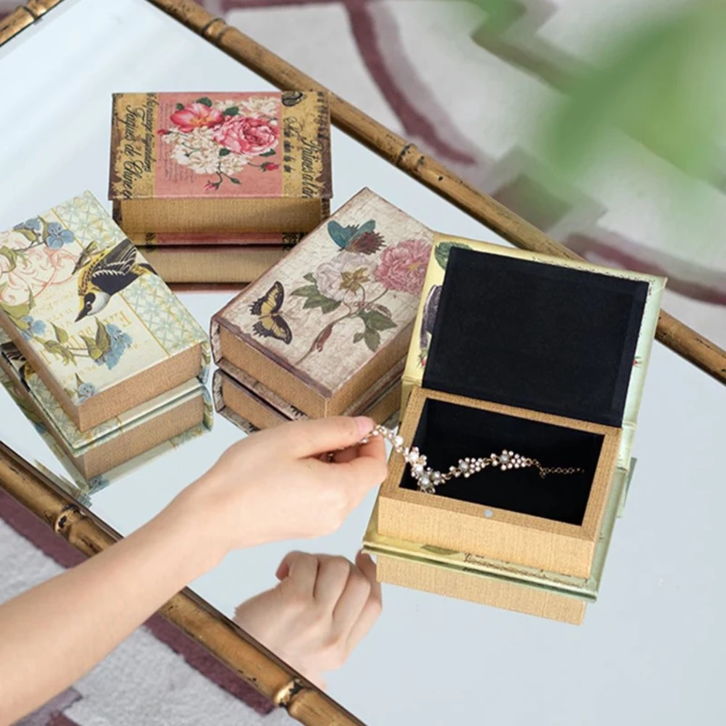 Set of 4 Elegant Design Decorative Book Boxes with Flowers, Butterflies, 4" L x 2" W x 5.5" H, Multicolor