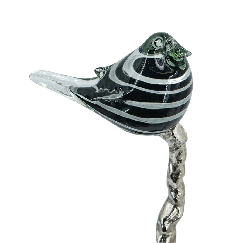 Aluminum Candle Holder with Marble Stand, Nature-Inspired Bird Figurine on Silver Branch, 8" L x 5" W x 15" H, Multicolor