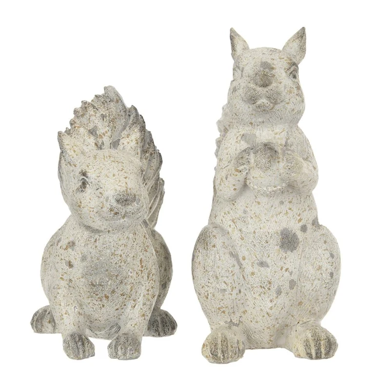 Set of 2 Resin Squirrel Figurines for Harvest and Thanksgiving Table Decorations, Rustic Finish, 8" L x 4" W x 8.5" H, Antique Cream