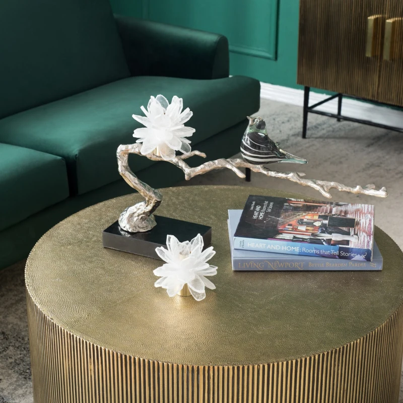 Aluminum Candle Holder with Marble Stand, Nature-Inspired Design, 24.5" L x 5" W x 10" H, Multicolor