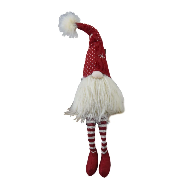 2 Piece Christmas Gnomes Decorations with Fluffy Beards and Striped Legs, Festive Table Ornaments, 4.5" L x 4.5" W x 20" H, White+Red
