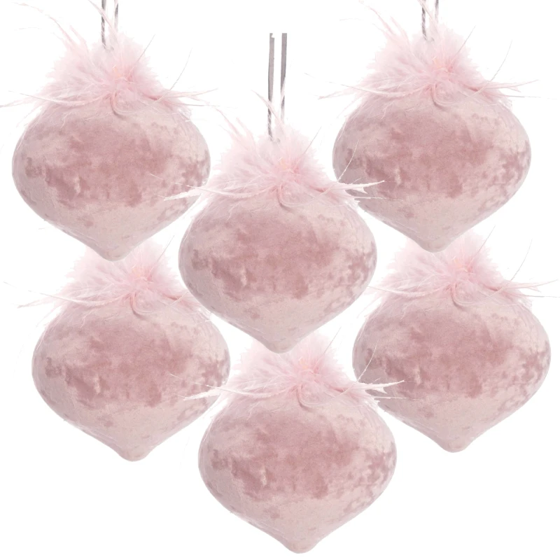 Set of 6 Christmas Ball Ornaments for Holiday Party Decorations, Glass Decorative Hanging Balls, 4" Diameter, Pink
