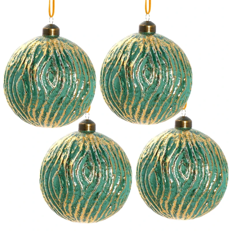 Set of 4 Glass Decorative Hanging Balls for Holiday Party Decorations, Christmas Ball Ornaments, 5" Diameter, Green
