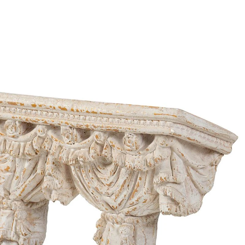 Antique Wall Shelf with Lavish Design and Aged Finish, Elegant Display for a luxurious master bathroom, 20.5" L x 5.5" W x 13" H, White