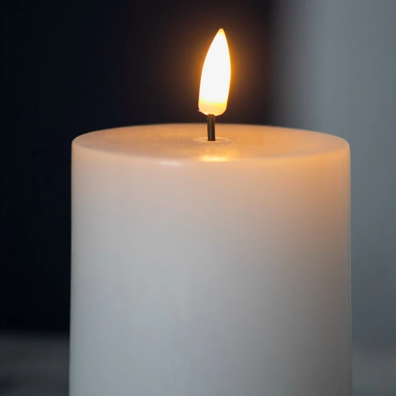 Set of 2 LED Candles with Wick and Remote Control Timer, 3" L x 3" W x 4" H, White