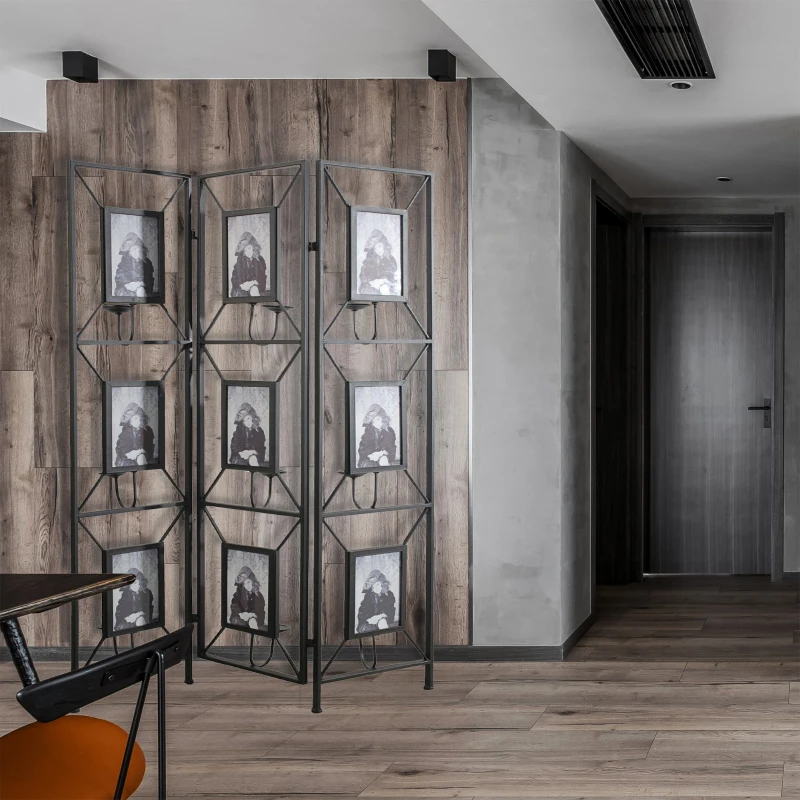 3-Panel Room Divider with Photo Frames, Antique Mirror, Candle Stick, Decorative Screen for Any Space, 47" L x 1" W x 71" H, Black