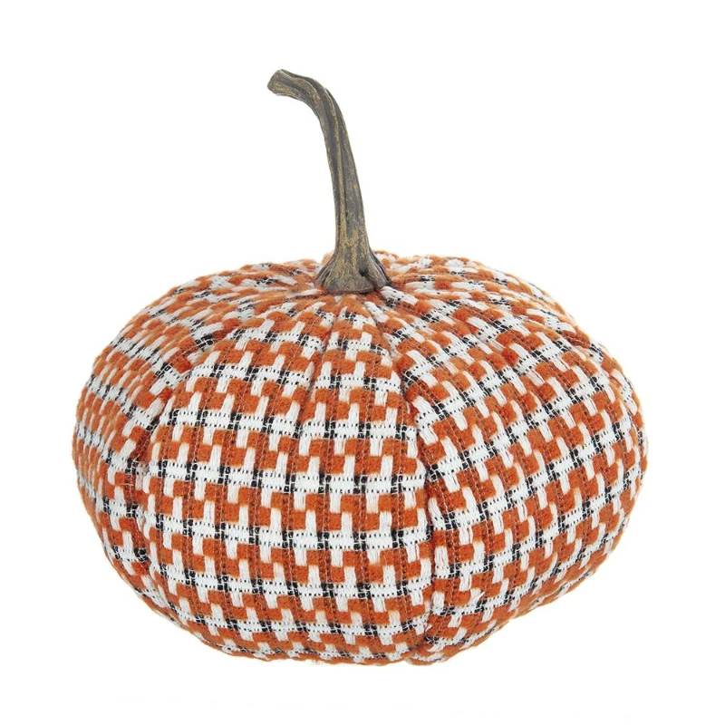 Set of 2 Fabric Pumpkin Ornaments Table Decorations, Fall Harvest and Thanksgiving Decor, 10&quot; L x 10&quot; W x 9.5&quot; H, Orange Multicolor