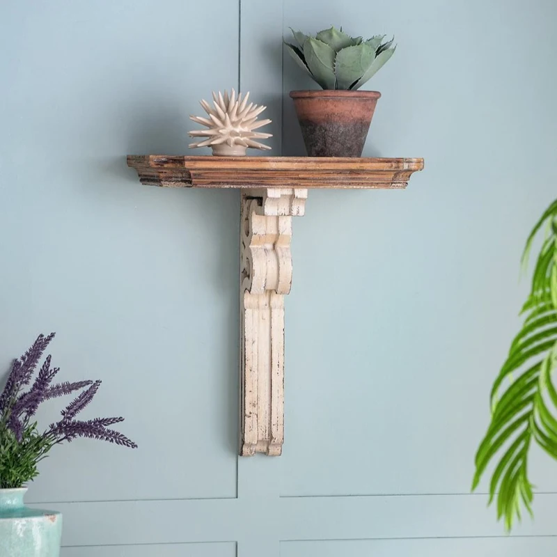 Vamont Wall Shelf with Weathered Finish, Solid Wood Construction, 19.5" L x 10.5" W x 22" H, Cream