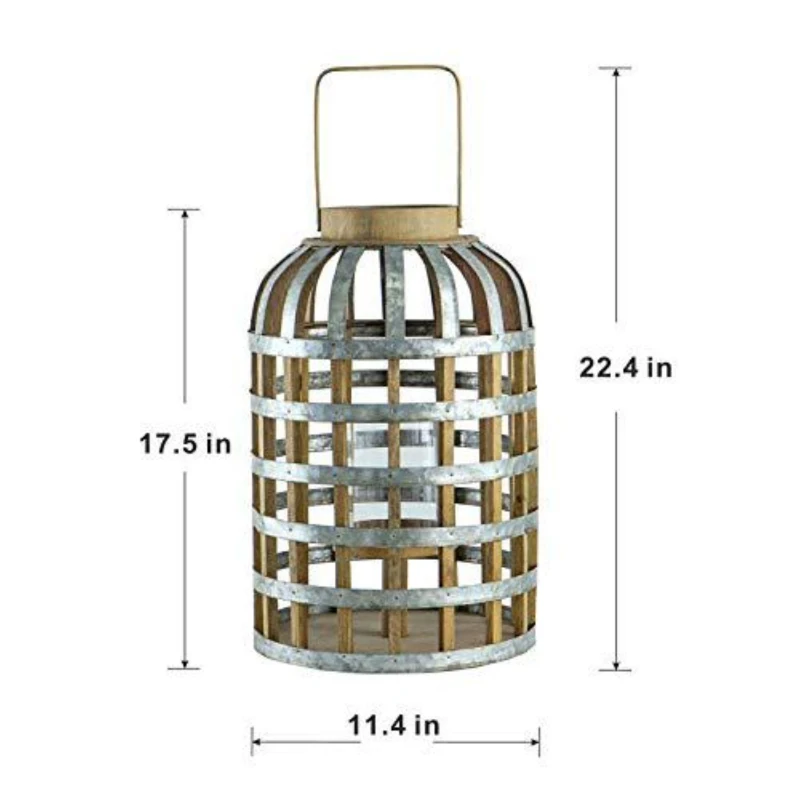 Versatile Decorative Wooden Lantern with Handle, Home Garden Wedding Accent, 11.5" L x 11.5" W x 22.5" H, Silver