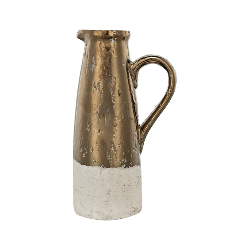 Ceramic Terracotta Pitcher with Vintage Design, Textural Finish, 9" L x 6" W x 14.5" H, Brown