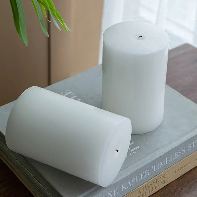 Set of 2 Eco-Friendly Unscented Soy Wax Pillar Candles, Biodegradable Decorations, 4" L x 4" W x 6" H, White