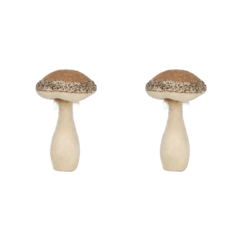 Set of 2 Mushroom Holiday Ornaments for Fall Festival and Thanksgiving, Farmhouse Design Table Decorations, 7" L x 7" W x 12" H, Beige+Light Brown