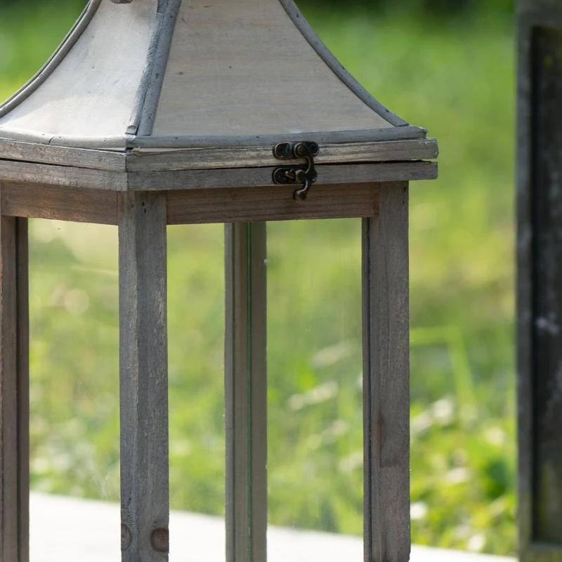 2 Wood and Glass Lantern Set with Elegant Design, Ideal for Home, Garden, or Wedding decor, Ivory