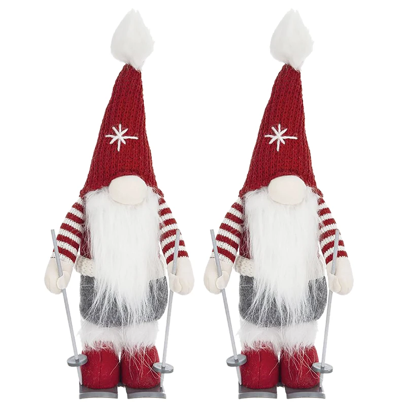 2 Piece Christmas Gnomes Decorations with Whimsical Design, Holiday Table Ornaments, 6" L x 4.5" W x 15" H, Multicolor