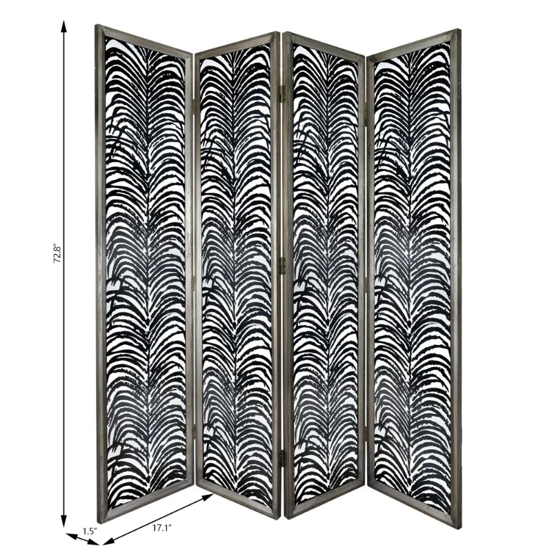 4-Panel Decorative Room Divider with Durable Metal Frame, Folding Privacy Screen, 18" L x 1.5" W x 73" H, Black
