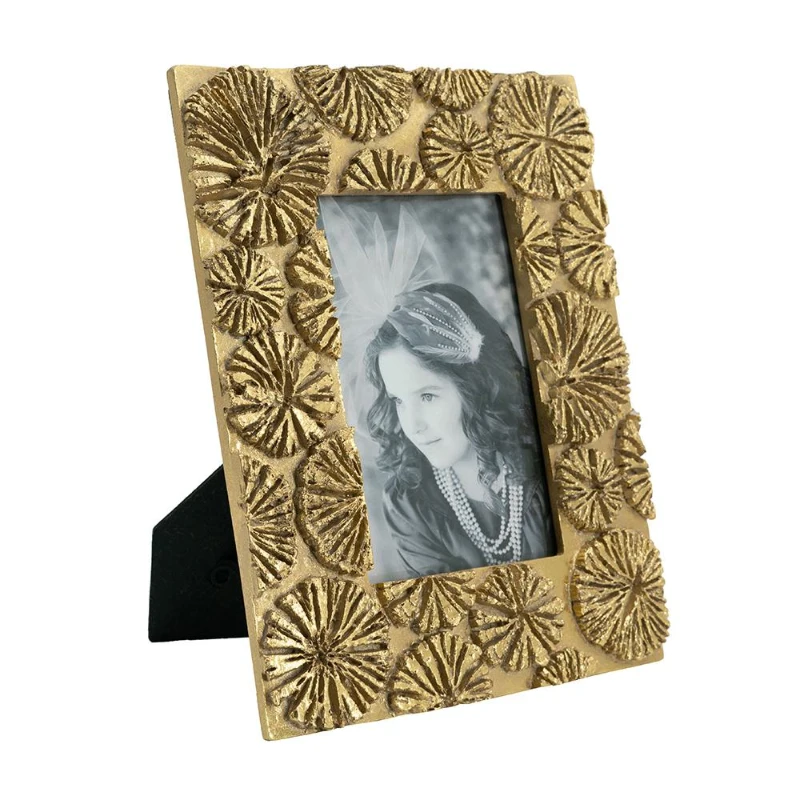 Set of 2 Vintage-Inspired Photo Frames with 4"x6" Opening, Resin and Stone Dust Construction, 7.5" L x 1" W x 9.5" H, Gold