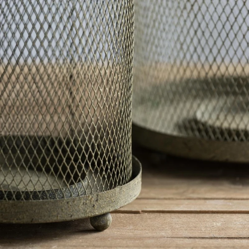 Set of 2 Iron Mesh Candle Holders with Bird Design, Versatile Home Decor for Shelves and Tables, Antique Gray