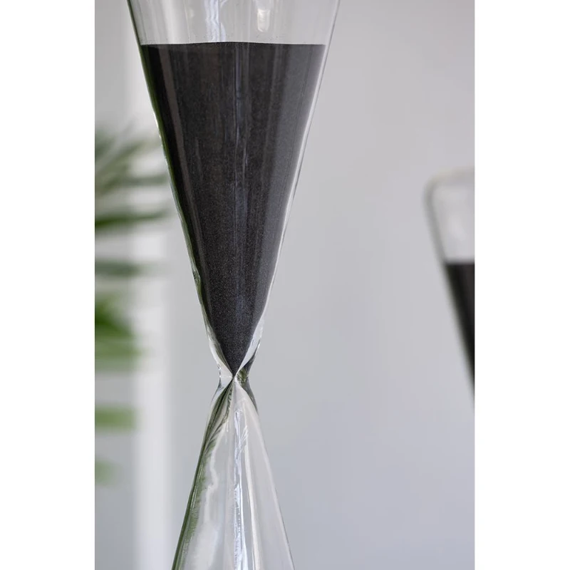 120-Minute Triangular Hourglass with Black Sand and Crystal Stand, Decorative Glass Timer, 4.5" L x 4.5" W x 19.5" H, Black
