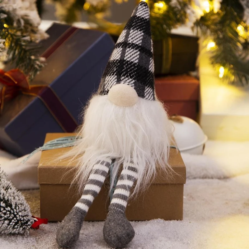 3 Piece Fabric Sitting Gnome Decorations Set, Christmas Table Home Ornaments, 3.5" L x 3.5" W x 14.5" H, White+Gray