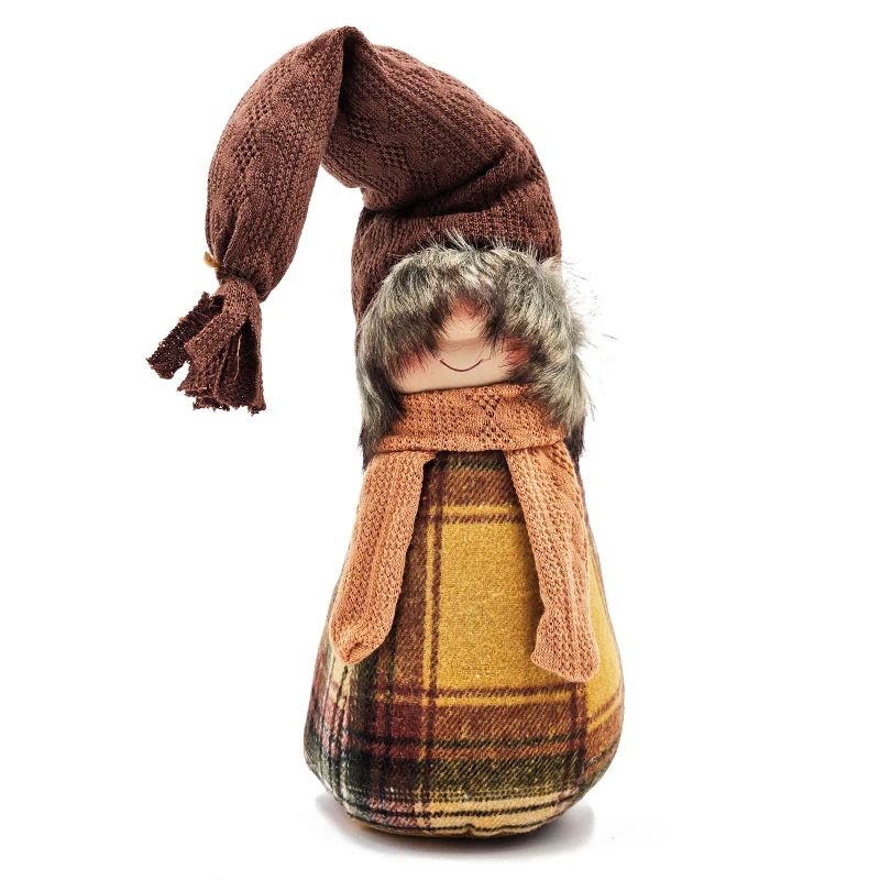 2 Piece Gnome Decorations with Cozy Plaid Design, Fall Thanksgiving Table Decor, 6" L x 6" W x 19" H, Brown+Yellow