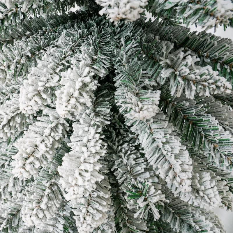 HOMCOM 9ft Snow-Flocked Artificial Christmas Tree, Slim Pencil Xmas Tree with 714 Realistic Branches, Metal Base, Green