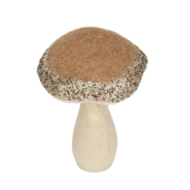 Set of 2 Mushroom Holiday Ornaments for Fall Festival and Thanksgiving, Farmhouse Design Table Decorations, 7" L x 7" W x 12" H, Beige+Light Brown