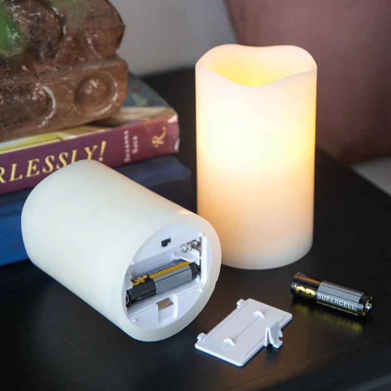 Set of 3 LED Candles with Remote Timer, Flameless Flickering Design, Paraffin Wax, Ivory