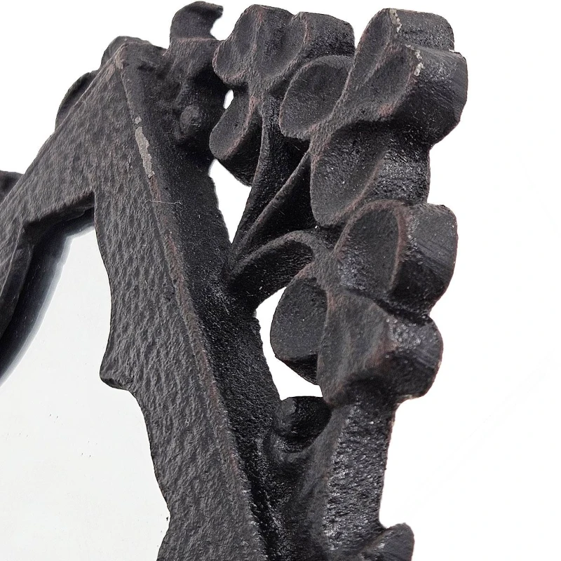 Victorian-Inspired Cast Iron Soap Dish with Mirror, Ornate Design, Calloped Edges, 6.5" L x 4" W x 8" H, Black