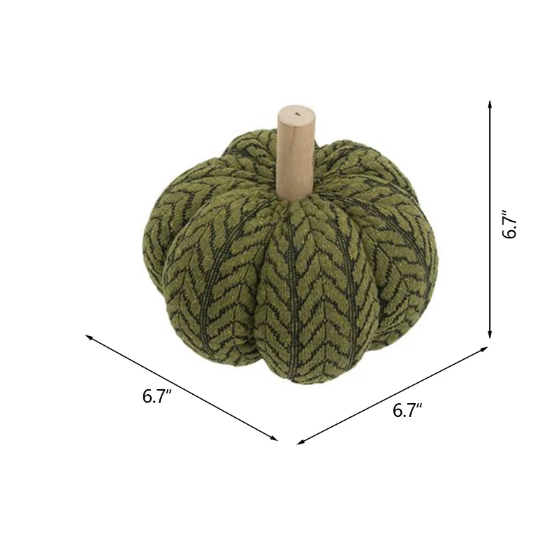 Set of 2 Fabric Pumpkin Ornaments, Holiday Decor for Fall Festival, Thanksgiving, 7" L x 7" W x 7" H, Green