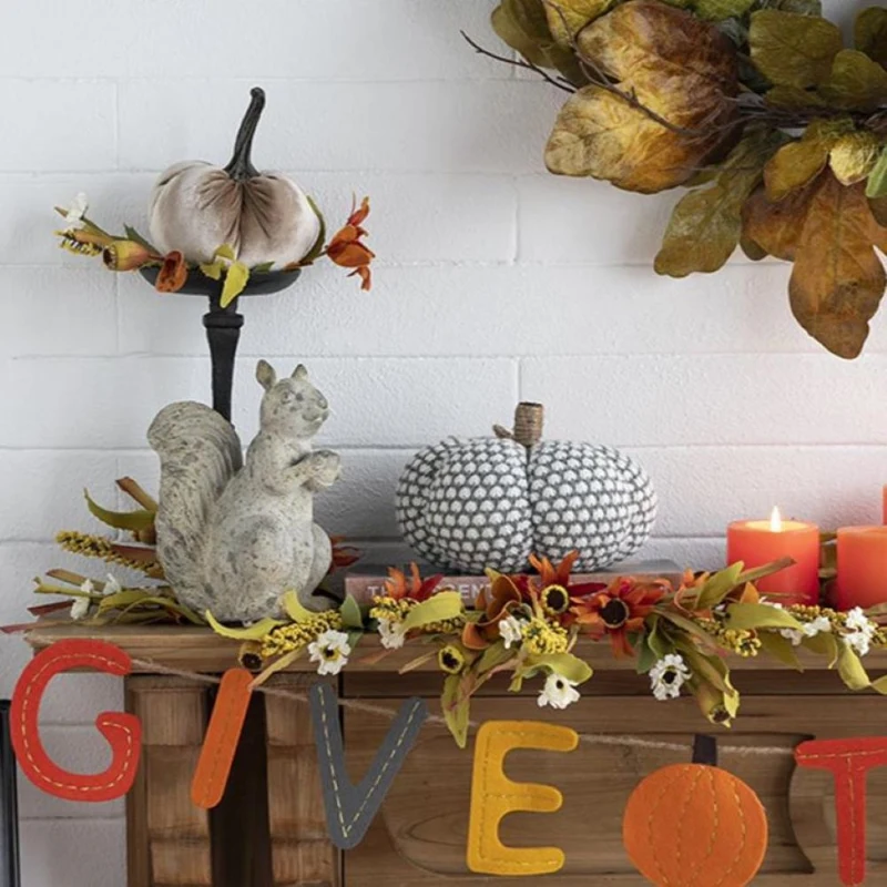 Set of 2 Knitted Pumpkin Ornaments with Farmhouse-Inspired Design, Fall and Thanksgiving Decor, 8" L x 8" W x 6.5" H, White+Gray