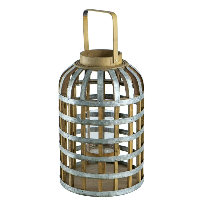 Versatile Decorative Wooden Lantern with Handle, Home Garden Wedding Accent, 11.5" L x 11.5" W x 22.5" H, Silver