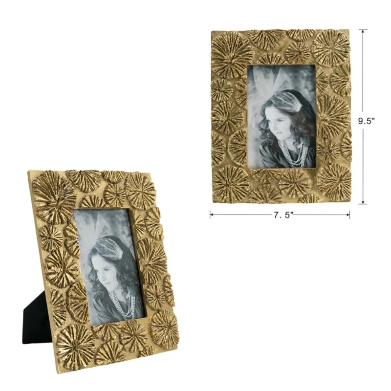 Set of 2 Vintage-Inspired Photo Frames with 4"x6" Opening, Resin and Stone Dust Construction, 7.5" L x 1" W x 9.5" H, Gold