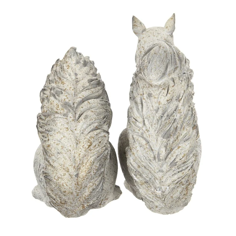 Set of 2 Resin Squirrel Figurines for Harvest and Thanksgiving Table Decorations, Rustic Finish, 8" L x 4" W x 8.5" H, Antique Cream