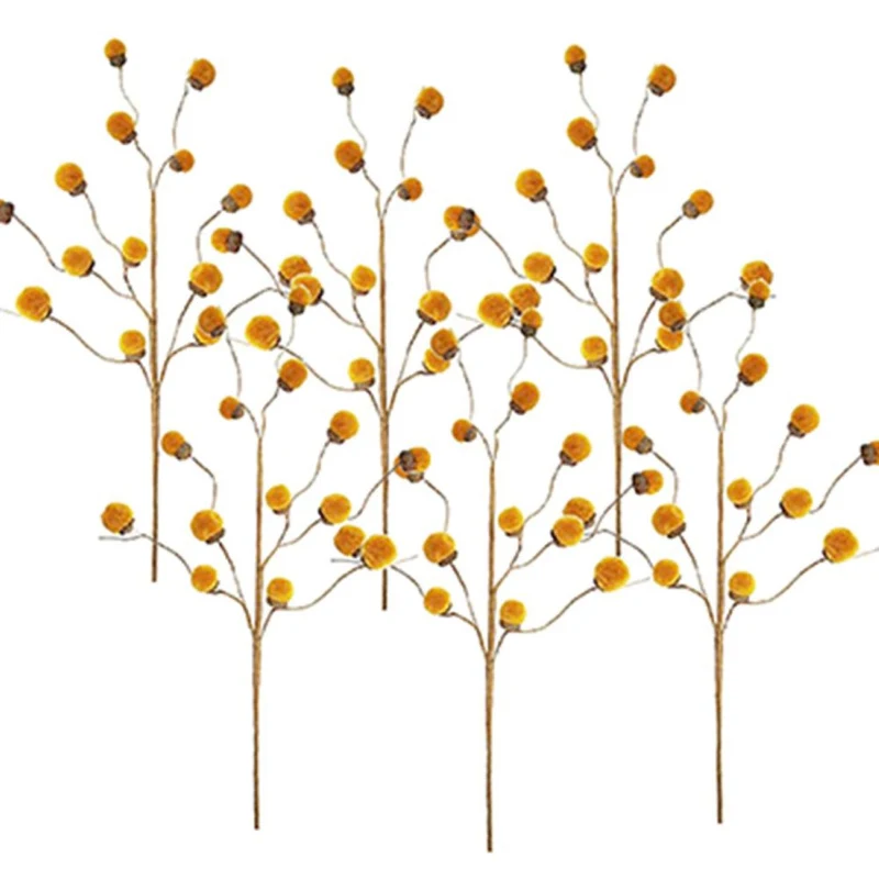28" Set of 6 Acorn Spray Botanicals Decor for Harvest and Thanksgiving, Rustic Accent Table Decorations, Yellow