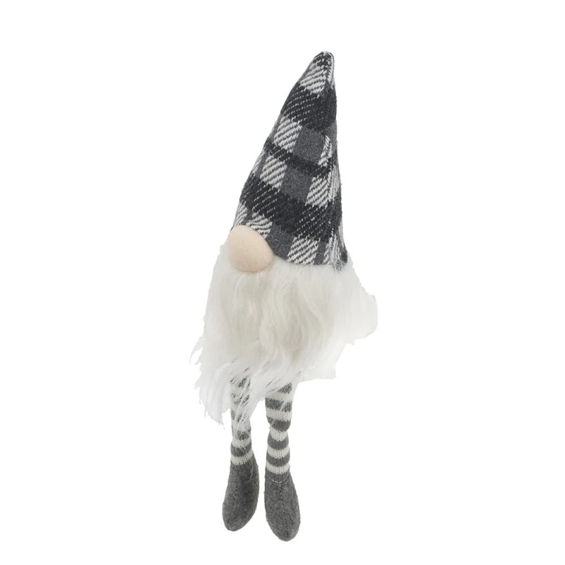 3 Piece Fabric Sitting Gnome Decorations Set, Christmas Table Home Ornaments, 3.5" L x 3.5" W x 14.5" H, White+Gray