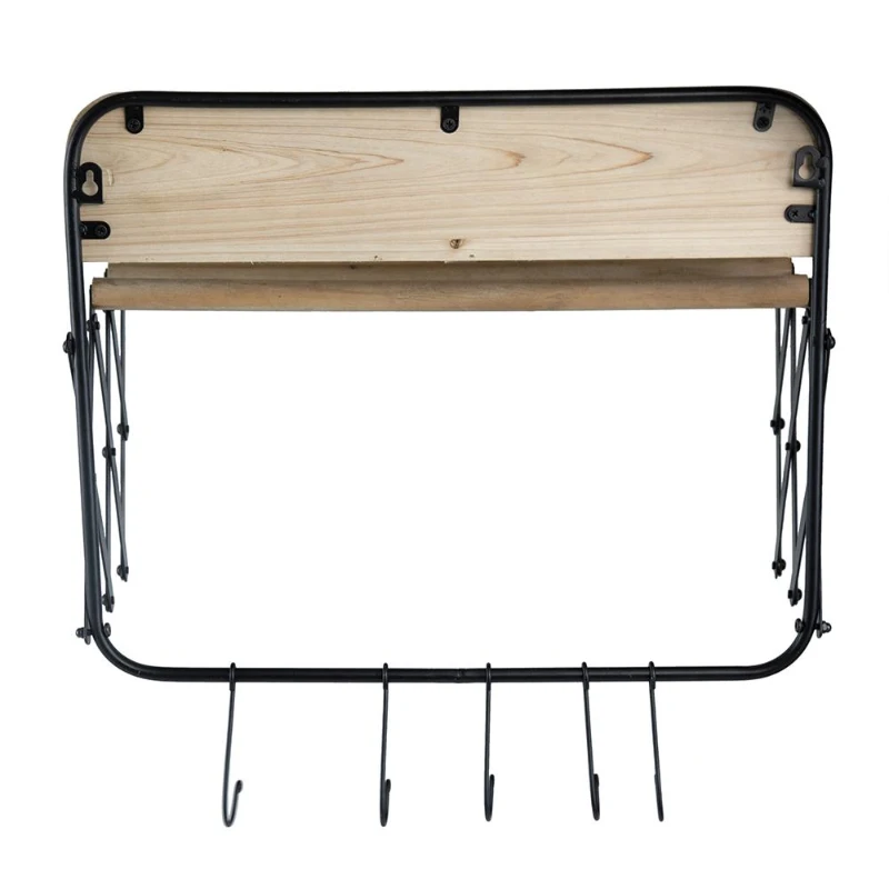 Vintage Farmhouse Charm Wall-Mounted Laundry Rack with Accordion Design, 3 Wooden Bars, 5 Hooks, for Towels and Delicates, Black Brown