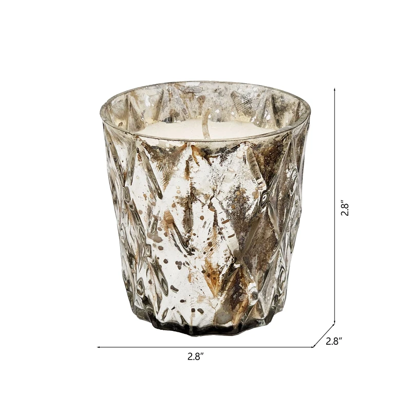 Set of 4 Scented Soy Wax Candles with Textured Glass Jars, Relaxing Earl Grey Scent, 50-Hour Burn Time, 3" L x 3" W x 3" H, Silver