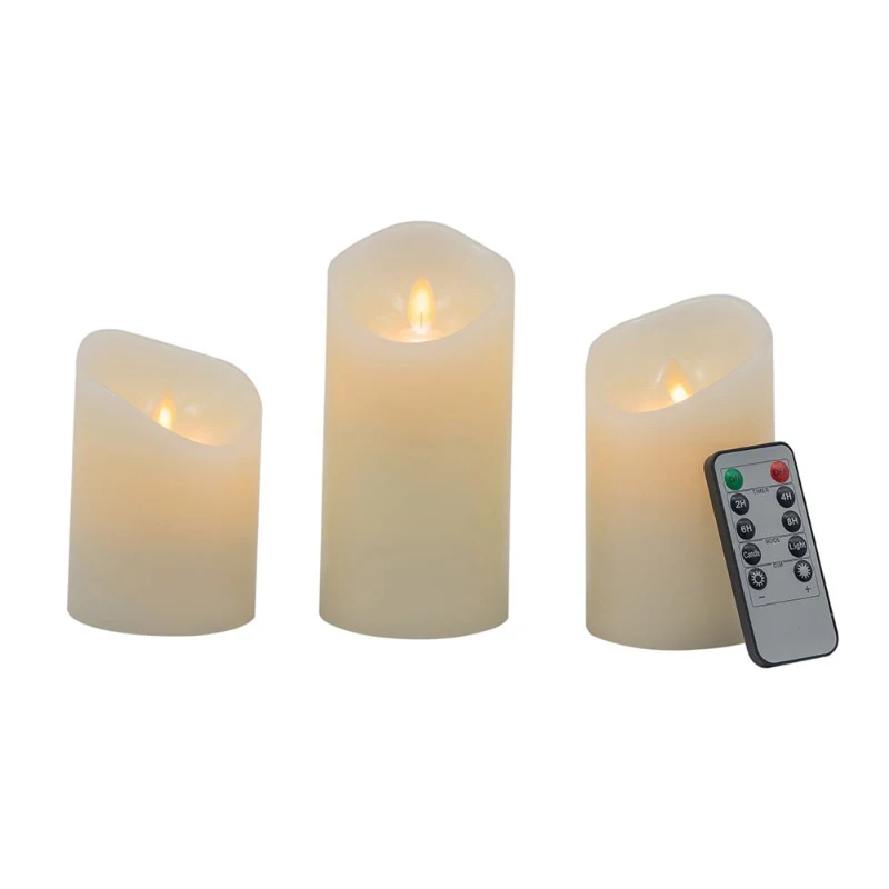 Set of 3 LED Candles with Realistic Flickering Effect, Remote Timer, Safe and Durable, Paraffin Wax
