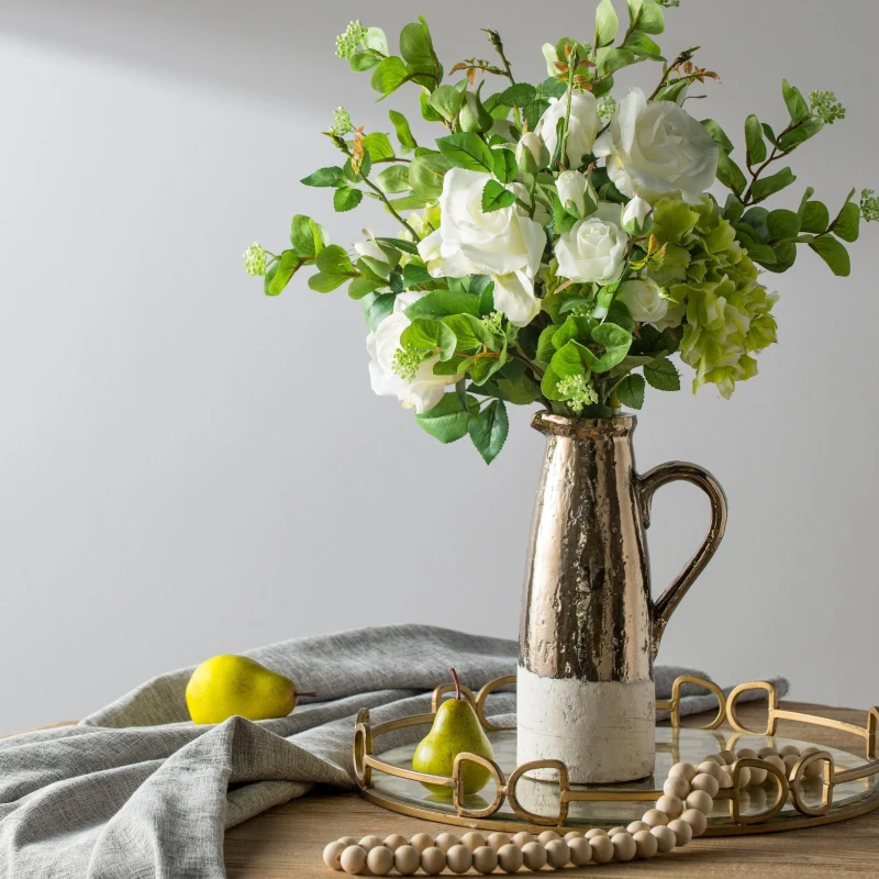 Ceramic Pitcher with Two-Toned Metallic Glaze, Ideal Decor for Vintage or Rustic, 7" L x 4.5" W x 11" H, Brown